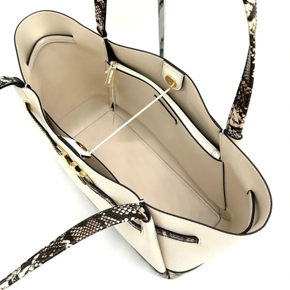 Michael Kors Reed Large Tote Bag Snakeskin Cream/Black - Picture 8 of 12